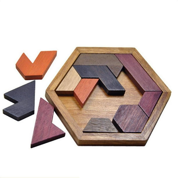 Puzzle Tangram hexagonal en bois, jouet chinois classique fait à la main  pour enfants et adultes, puzzles de démêlage de casse-tête 