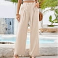 thumbnail image 2 of LLYwey Women's Casual Pants & Capris Women's Fashion Solid Color Business Loose Casual formal Suit Pants White Linen Pants Female Long Pant Style H908 Beige L, 2 of 6