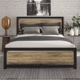 thumbnail image 2 of Queen Metal Platform Bed Frame with Brown Wood Panel Headboard and Footboard, 2 of 4