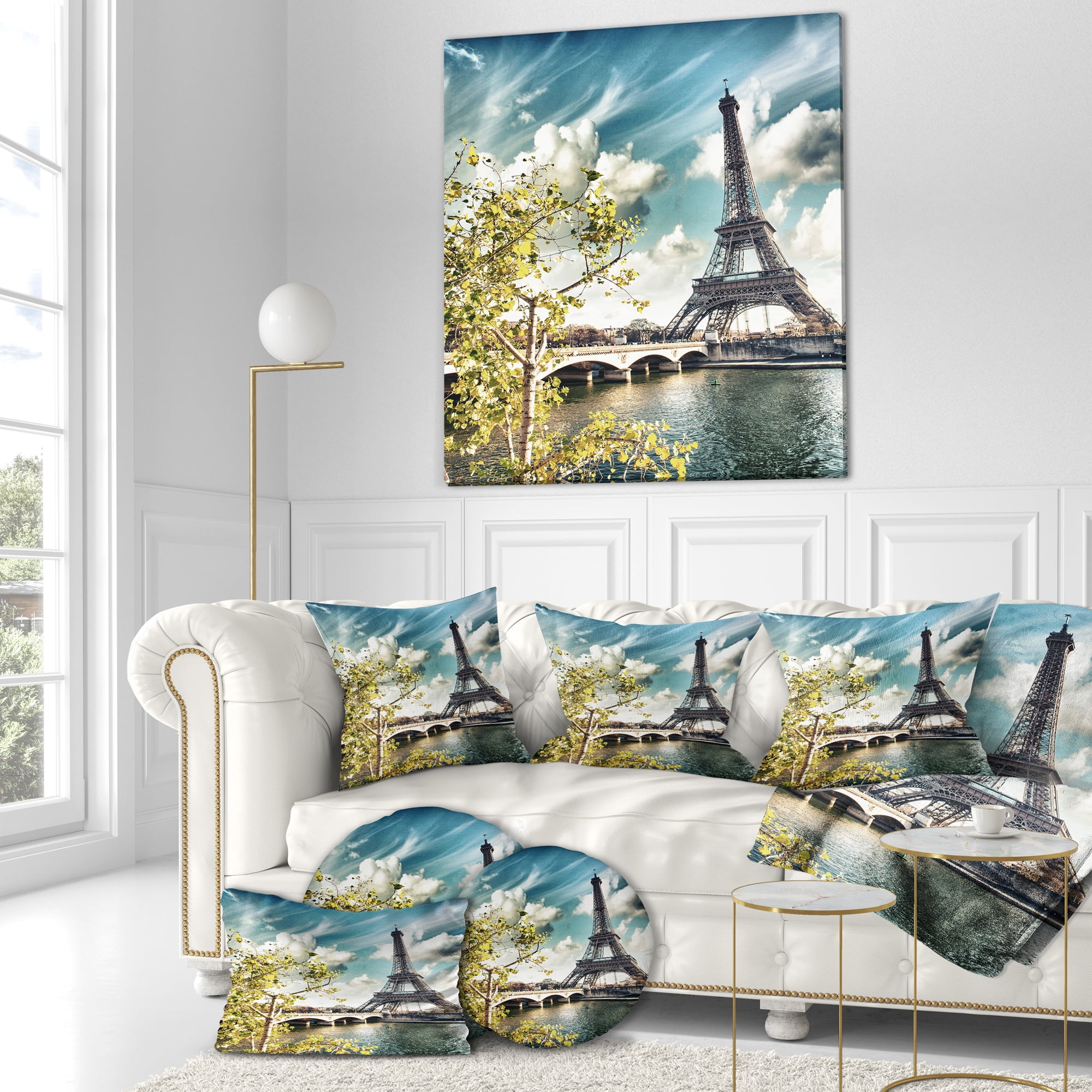 Designart Vegetation Near Paris Eiffel Tower - Landscape Photo Throw Pillow - 16x16