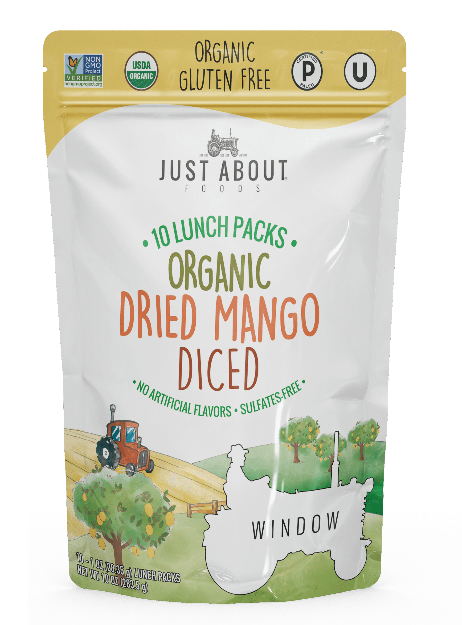 Just About Foods Organic Dried Mango Diced Single Serve 10 oz