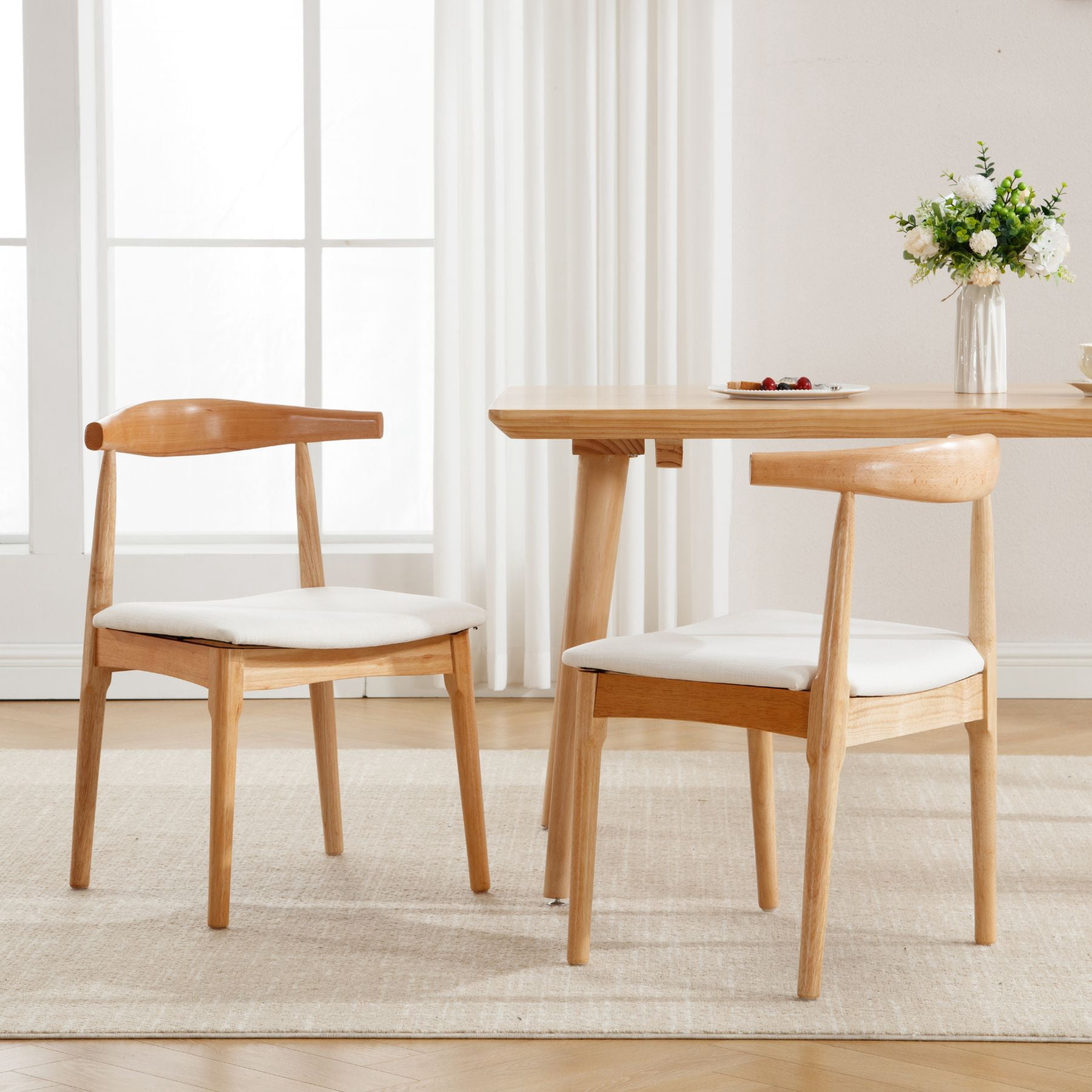 Dayalane Mid Century Modern Dining Chairs Set of 2,Linen Upholstered Farmhouse Chairs with Open Back,Side Dining Chairs with Natural Wood Legs for Dining Room, Kitchen, Restaurant,Beige