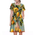 thumbnail image 1 of Easygdp Retro Warm Lemon Flower para Vestido Transpirable de Mujer, Vestido Suelto de Manga Corta con Pliegues y Bolsillos para el Verano, 1 of 6