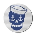thumbnail image 1 of Skull Mouse Pad for Computers, Anchor Eyed Heart Nose and Wavy Mouth Marine on Stripes, Round Non-Slip Thick Rubber Modern Gaming Mousepad, 8" Round, Persian Blue Grey, by Ambesonne, 1 of 2