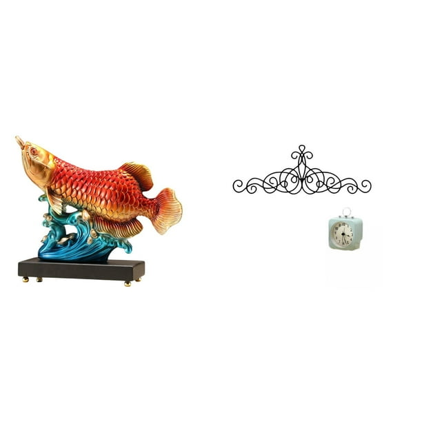 Estatua de arowana, figura moderna de resina, arte de pared, decoración colgante de metal, adorno para estante o escritorio, distintivo, ideal par
