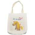 thumbnail image 1 of Unicorn Tote Bag, Funny Feminine Inspirational Fantasy Horse with a Horn Drawn in Cartoon Artwork, Cloth Linen Reusable Bag for Shopping Books Beach and More, 16.5" X 14", Cream, by Ambesonne, 1 of 2