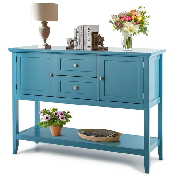 Giantex Buffet Sideboard, Wood Console Table w/2 Drawers and 2 Storage Cabinets, Ideal for Living Room Kitchen Dining Room Hallway, Blue