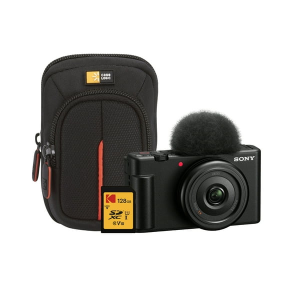 Sony ZV-1F Vlog Camera for Content Creators and Vloggers (Black) Bundle with 128GB SD Card and Compact Camera Case (3 Items)
