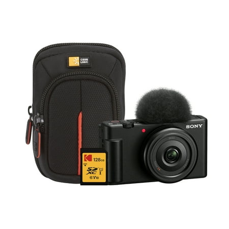 Sony ZV-1F Vlog Camera for Content Creators and Vloggers (Black) Bundle with 128GB SD Card and Compact Camera Case (3 Items)