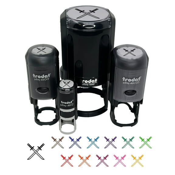 Ninjato Katana Ninja Swords Self-Inking Rubber Stamp Ink Stamper - Green Ink - Small 3/4 Inch