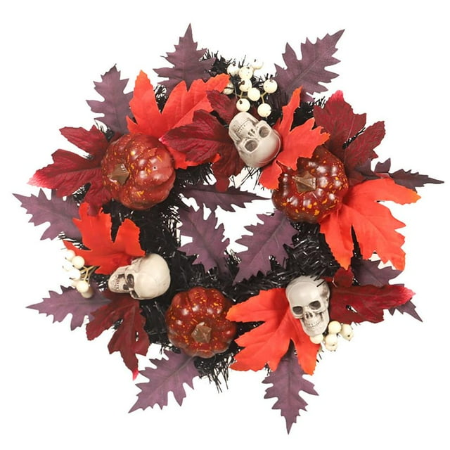 Halloween Garland Simulation Pumpkin Garland Maple Leaf Hanging Wreath for Halloween Decor