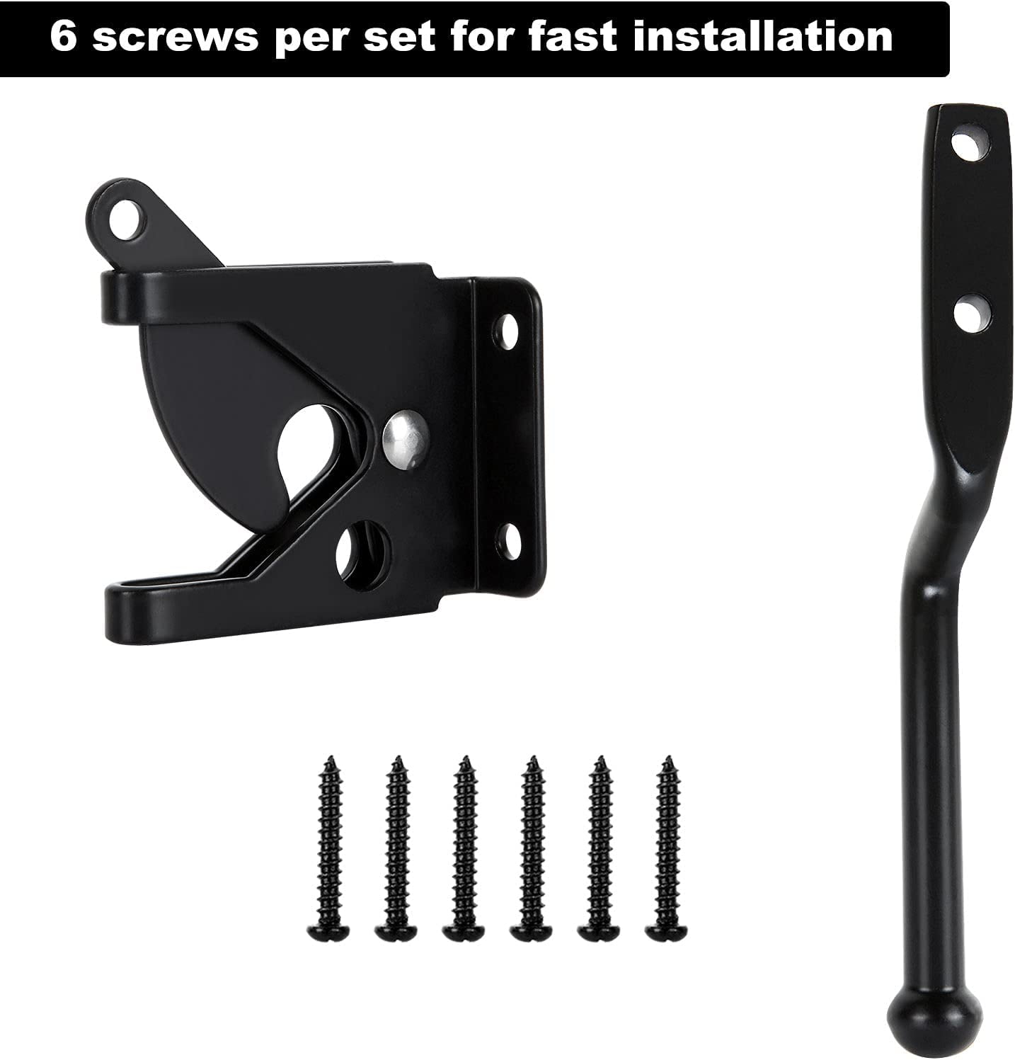 2 Pack Gate Latch for Wooden Fence, Gravity Self Locking Black Door Lock Heavy Duty Wood Metal Door Hardware Kit Stainless Steel Latches Automatic Closing for Outdoor Garden Yard Pool
