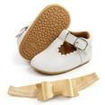 thumbnail image 3 of Soft Sole Leather Baby Shoes, Infant Baby Walking Shoes Moccasinss Rubber Sole Crib Shoes with Headband, 3 of 3