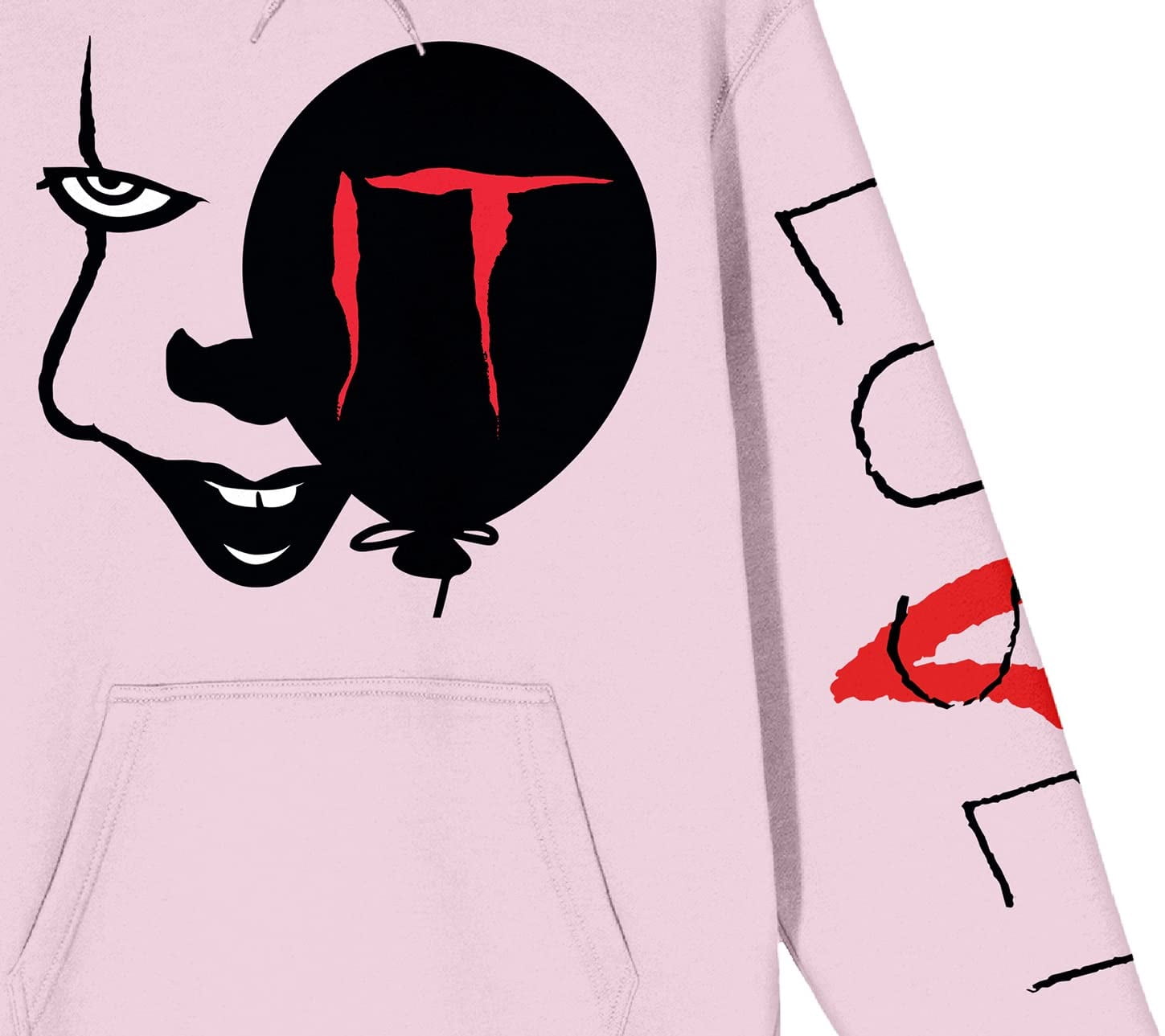It Chapter 2 Pennywise Face & Balloon With Loser Sleeve Long Sleeve Cradle Pink Men's Hooded Sweatshirt-Medium