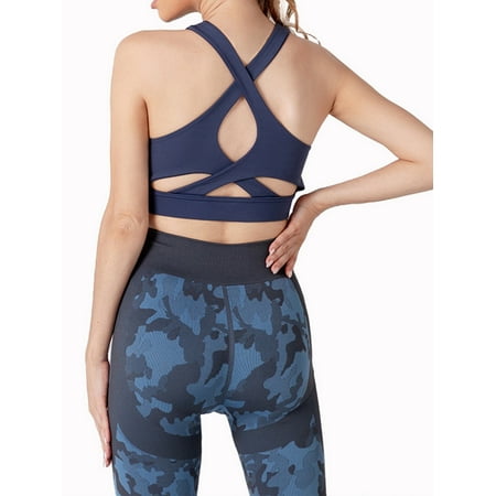 

Lovito Sporty Plain Criss Cross Quick-Drying With Removable Pads Bra