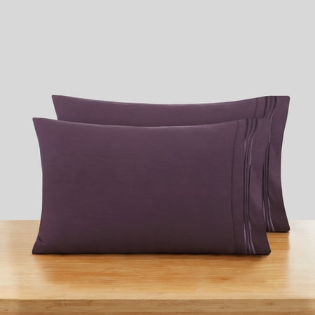 Clara Clark Pillow Cases Premier 1800 Microfiber Collection Pillow Case Set Of 2 Pieces, Standard Size, Purple Eggplant