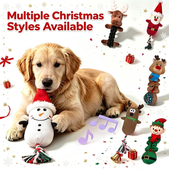 Christmas Dog Squeak Toys for Small, Medium & Large Dogs, Tough Chew Toy for Teething & Chewing, Durable Interactive Puppy Gifts, A Style