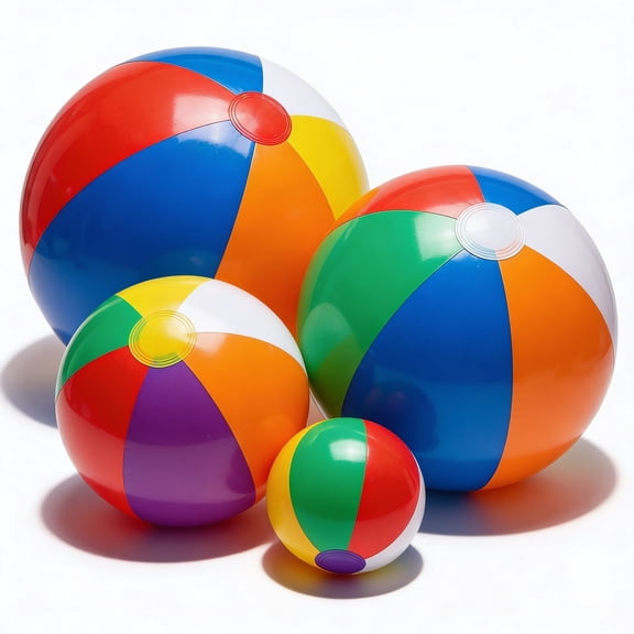 Rykon Inflatable Beach Balls, Assorted Sizes 6", 12", 16", 24", Pack of 4, Rainbow Beach Balls for Kids, Blow Up Pool Toys for Summer Party, Beach Games & Outdoor Fun