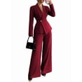 thumbnail image 3 of Women'S Long Sleeve Blazer and Straight Leg Pants Two Piece Set Elegant Office Formal Suit Outfit Red XXL, 3 of 9
