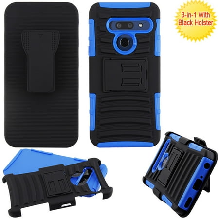 LG G8 ThinQ Phone Case Combo TUFF Hybrid Impact [Heavy Duty Protection] Armor Rugged TPU Dual Layer Hard Protective Cover Swivel Belt Clip Holster Black Blue Full Body Case for LG G8 Thinq