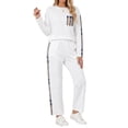 thumbnail image 4 of OYYN Women White 2 Piece Tracksuit Long Sleeve Pullover Jogger Pants Casual Activewear Set, 4 of 7