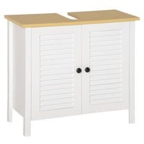 Bathroom Cabinet Organizer Under Sink, White Floor Storage, 2 Door Shelves