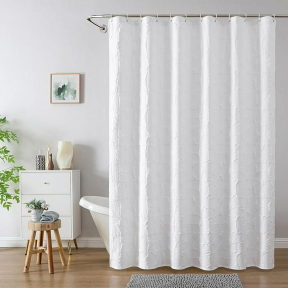 GCASLK-White Geometric Shower Curtain Set, 3D Embossed Textured Modern Fabric, 72x84 Inches