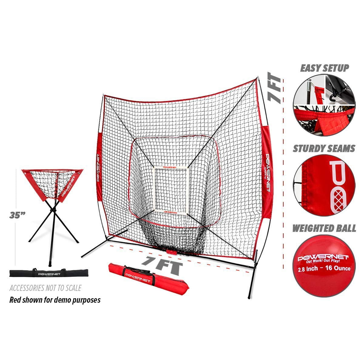 PowerNet DLX 6-Piece Baseball Softball Bundle | 7x7 Practice Net w/Strike Zone, Caddy, Weighted Training Balls