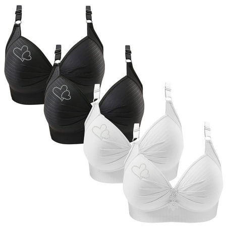 4pcs No Underwire Bras for Women Full Coverage Push Up Bra Plus Size Comfortable Adjustable Shoulder Strap Bralettes (Black L)