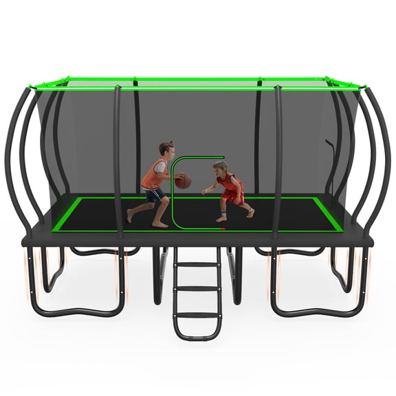Cochan Rectangle Trampoline Outdoor, 10FT x 17FT Trampoline for Kids and Adults, 2000LBS Heavy Duty Large Trampoline with Safety Enclosure Net and Ladder for Backyard Family Fun