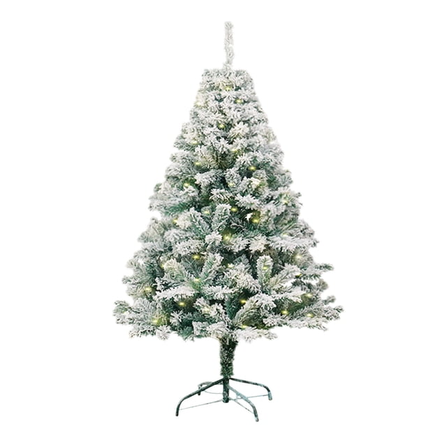 XL Flocked Pvc Christmas Tree With Lights, Snowy Branches For Indoor Decor, Multiple Sizes Available For Holiday