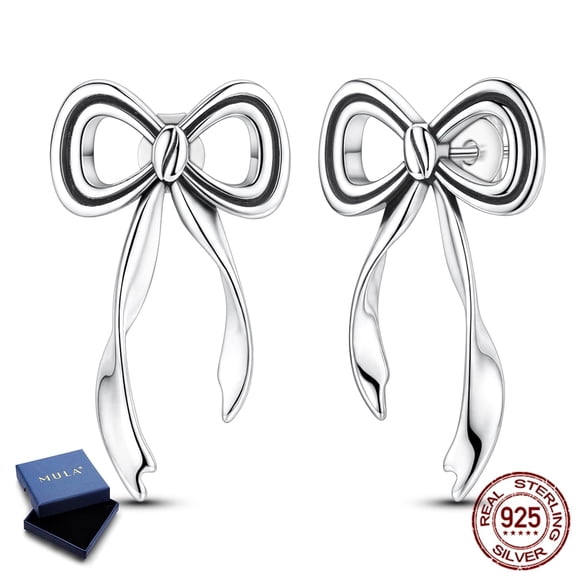 MULA 925 Sterling Silver Bow Stud Earrings for Women, Hypoallergenic Smooth Jewelry Gift with Box