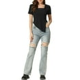 thumbnail image 2 of Allegra K Asymmetrical Crop Top for Women's Short Sleeve Square Neck T-shirt, 2 of 5