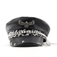 thumbnail image 4 of Hsqqdc Unisex Metal Rivet Studded Captain Hat PU Leather Flat Peaked Sailor Navy Cap, 4 of 7
