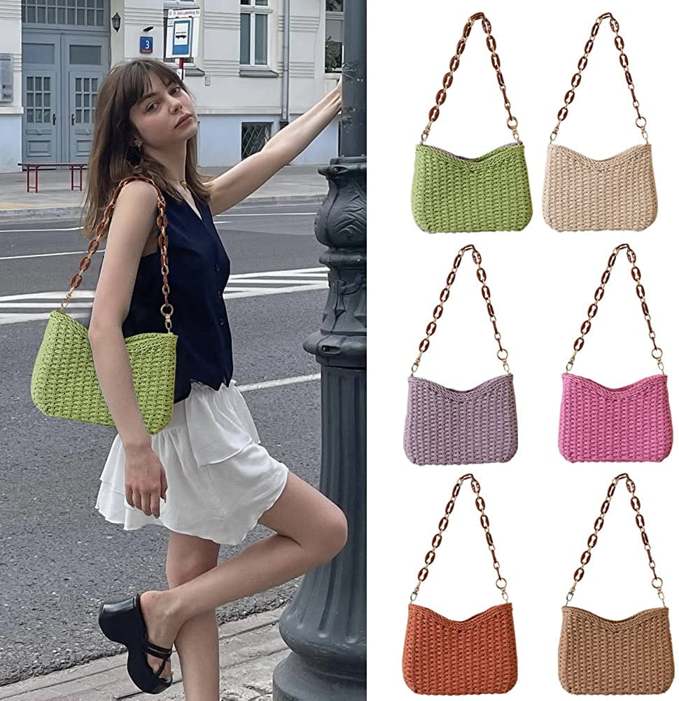 Straw Woven Shoulder Bag for Women Summer Beach Travel Crossbody Handbag Classics Satchel Purse