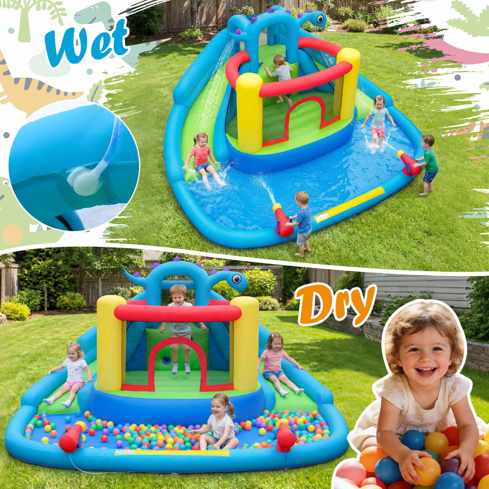 Infans Inflatable Water Slide Park w/Double Slides Jumping Area Splash Pool 950W Blower