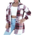 thumbnail image 2 of Summer Saving Clearance AXXD Shacket Jacket Women Plus Size Plaid Woolen Long Sleeve Pocket Wool Printed Slim Shackets Jacket Red Size M(Us:6), 2 of 9