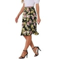 thumbnail image 4 of INSPIRE CHIC Women's Floral High Waist Flowy A-Line Split Ruffle Knee Length Skirts S Black Beige, 4 of 6