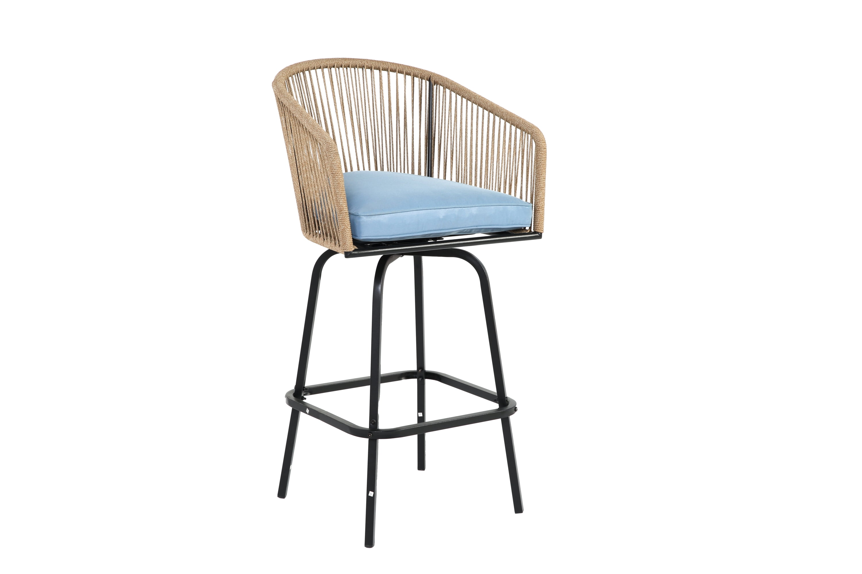 MOONMISS Outdoor Patio 360°Swivel All Weather Rattan Bar Stools(set of 2) with Backrest-Blue