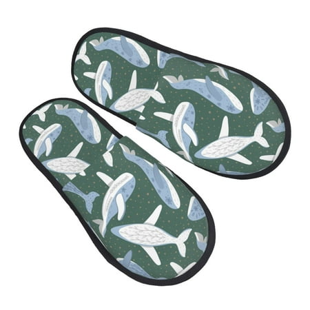 

Ocsxa Mens Womens Cozy Memory Foam Scuff Slippers Slip On Warm House Shoes Indoor/Outdoor Beautiful Whales Designs-Large