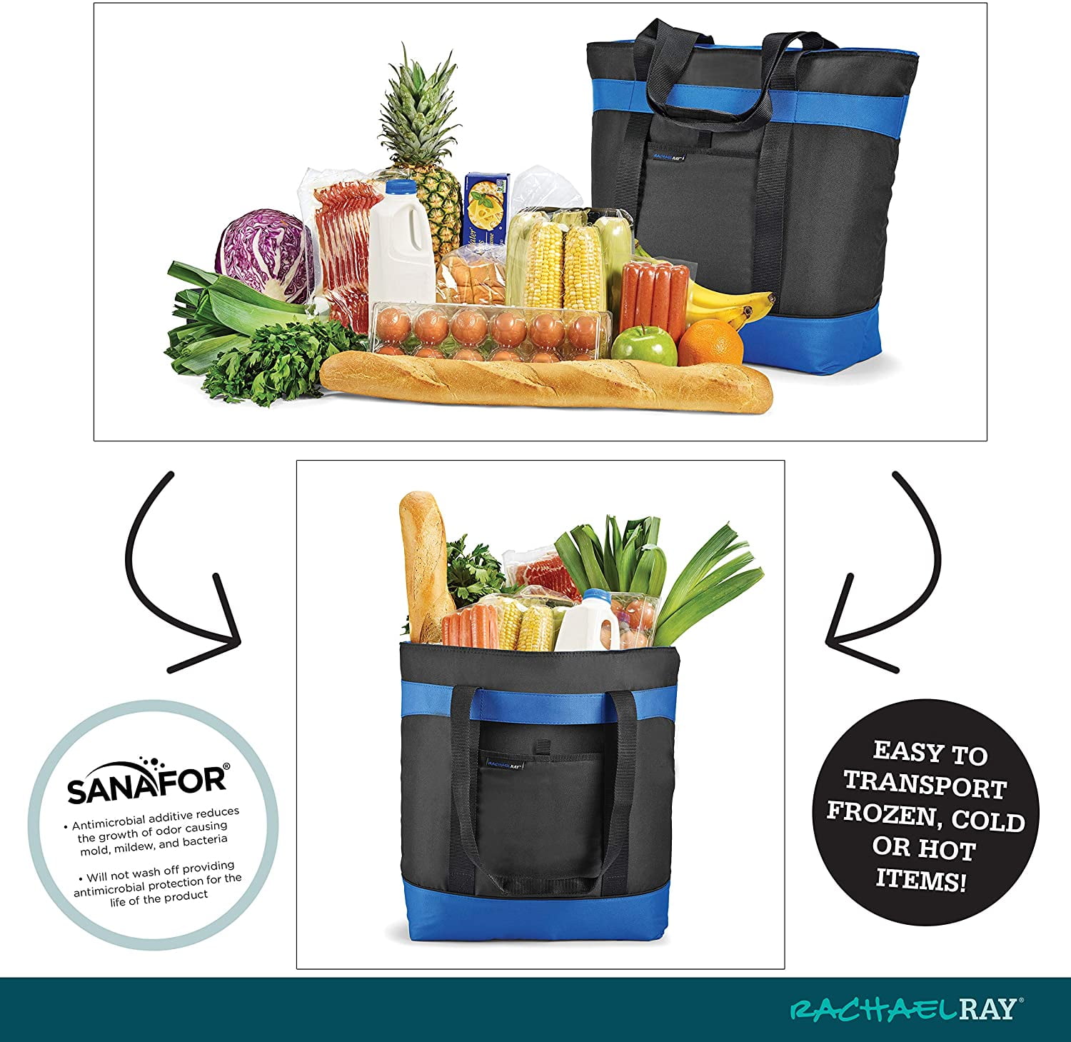 Rachael Ray Jumbo Chillout, Soft Sided Cooler Bag, Insulated Thermal Tote, Black.