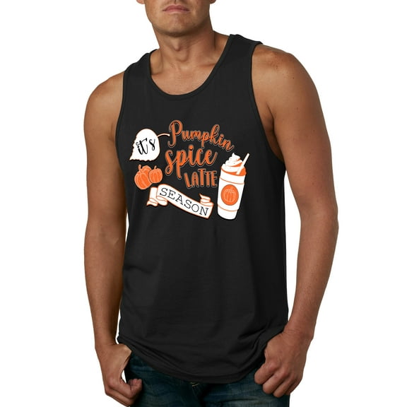 Wild Bobby It's Pumpkin Spice Latte Season Orange Black and White Halloween Men Tank Top, Black, Small