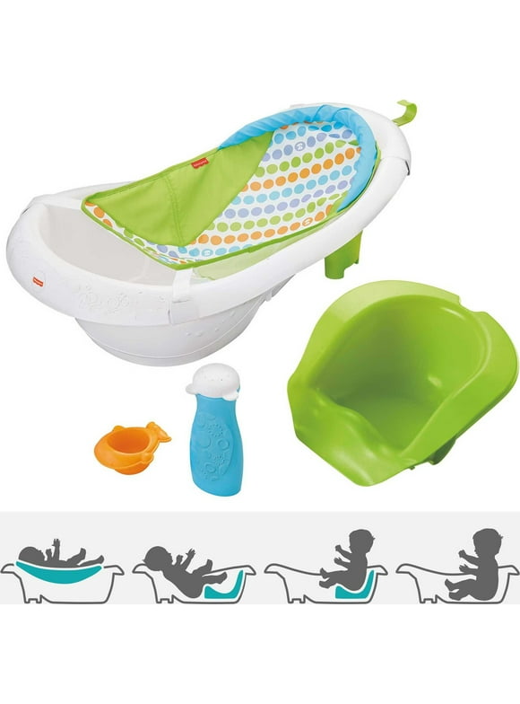 Fisher-Price 4-in-1 Sling n Seat Tub Baby to Toddler Bath with 2 Toys, Green, Unisex