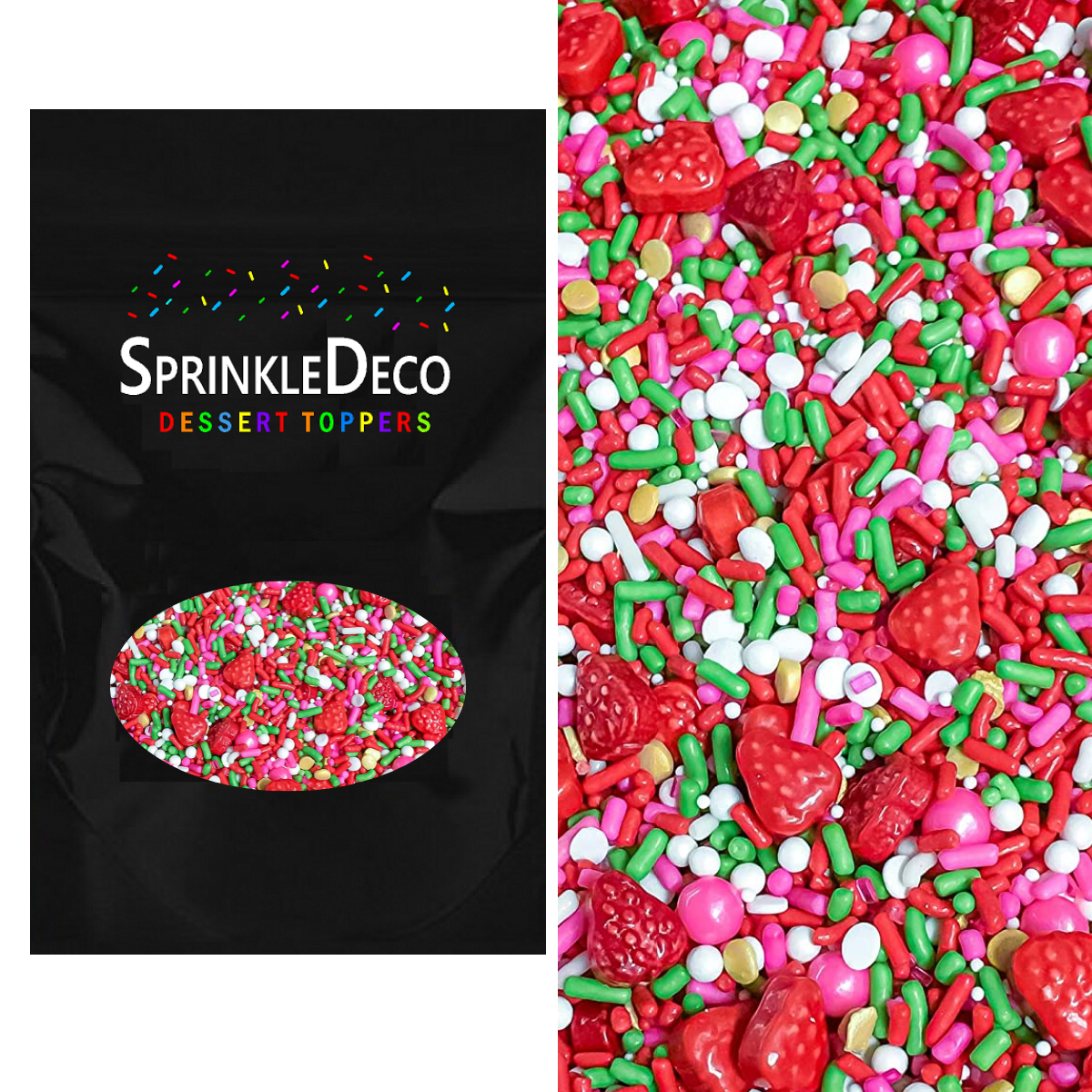 Sprinkle Deco® Strawberry Red White Lime Green Shortcake Edible Decoration Sprinkles Cake Cookie Cupcake IceCream Donut Quins