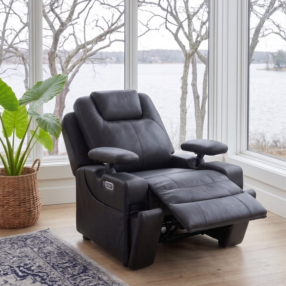 Sillón Reclinable Eléctrico Easy Living Kian Negro de Vinipiel con Reposacabezas Ajustable, LED y Portavasos