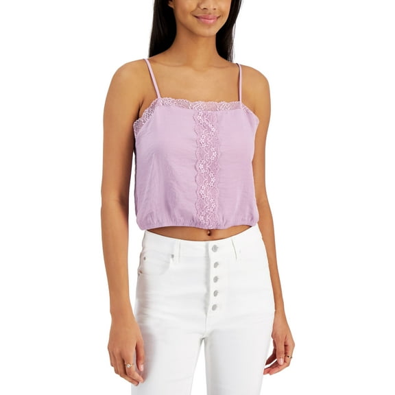 Juniors' Lace-Trim Tank Top Lilac Moon L