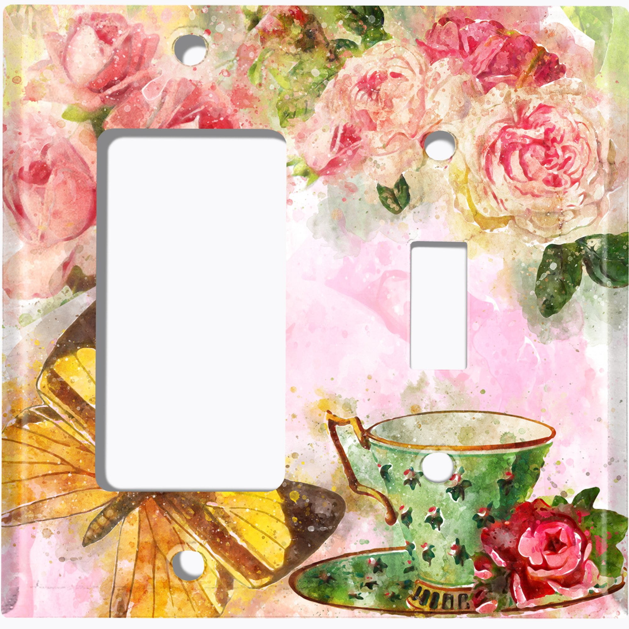Metal Light Switch Plate Outlet Cover Flower Rose Teacup