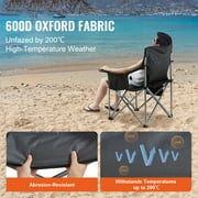 KFFKFF Oversized Camping Chair, 450 lbs Weight Capacity, Foldable Outdoor Chair with Cushioned Backrest & Armrests, Built-in Cup Holder, Side Storage Pocket, Insulated Cooler Bag