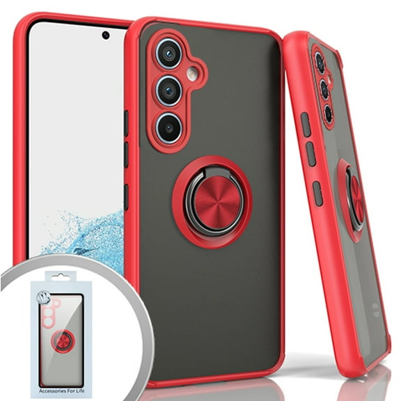 For Samsung Galaxy A54 5G S546VL A546U O-Ring Cover Phone Case   Tempered Glass - Red