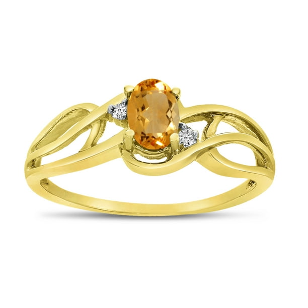 Direct-Jewelry - 14k Yellow Gold Oval Citrine And Diamond Curve Ring ...